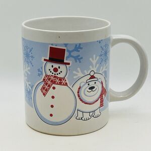 Vintage Snowman and Polar Bear Winter Mug White 12 Ounces